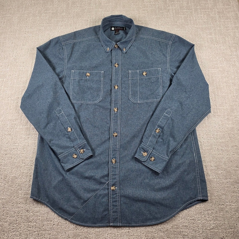 Alaskan Hardgear Duluth Trading Co Mens Blue Button‎ Down Shirt Large Pockets